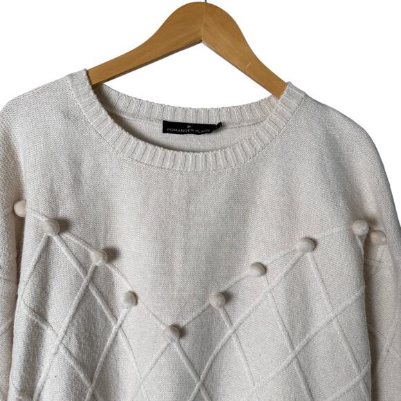 Tuckernuck Pomander Place Pam Pom Pom Argyle Sweater in Cream, Size Large - Picture 3 of 11
